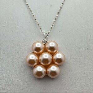 New Cream Swarovski Pearl Sterling Silver Cluster Pendant Necklace 18”